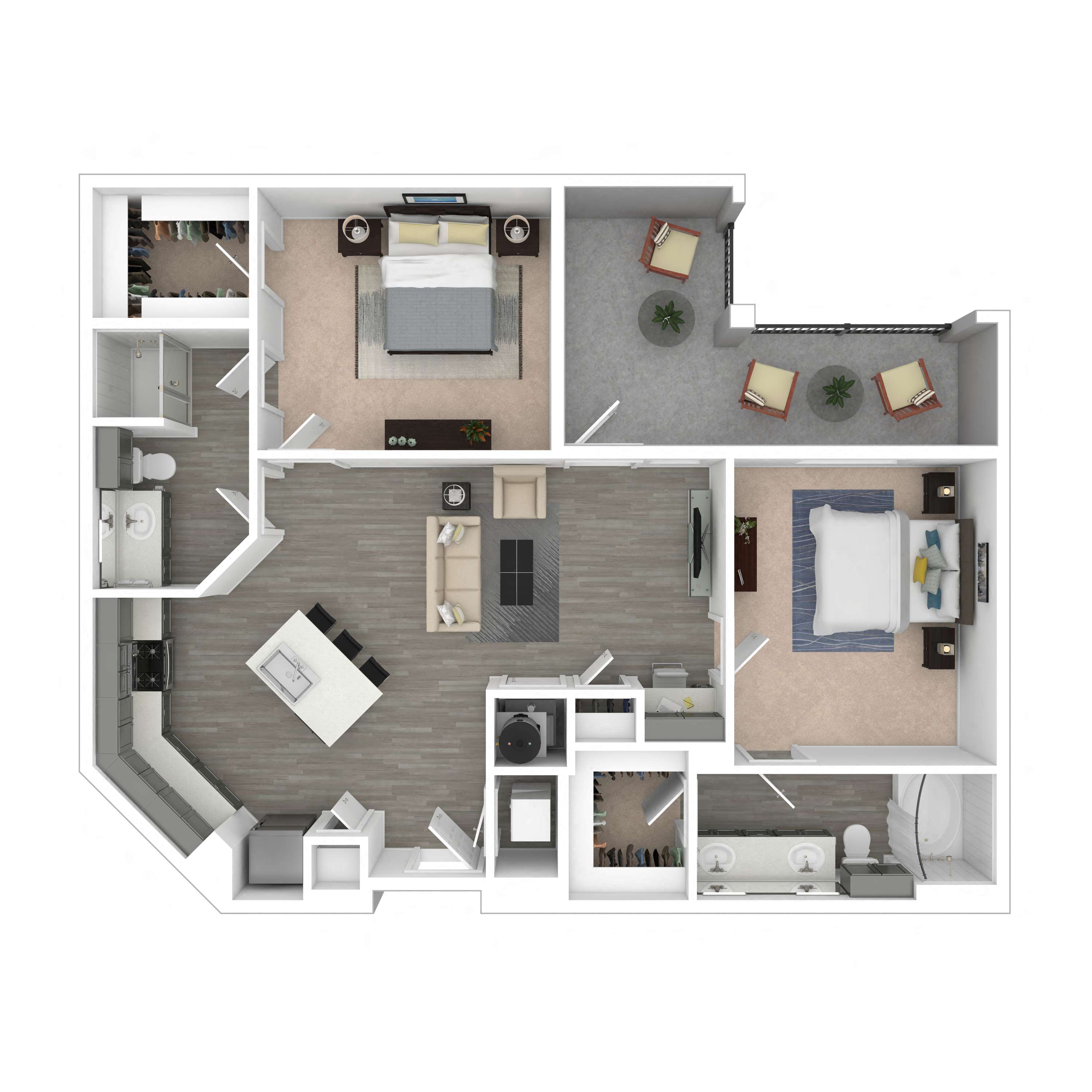 Floor plan for 2 beds, 2 baths, 1101 sqft